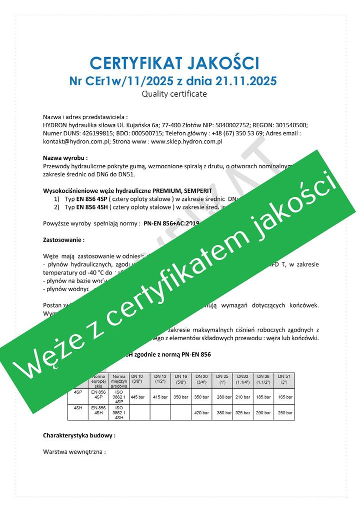 Wąż Hydrauliczny 4Sp Dn16 (5/8") Premium 350Bar