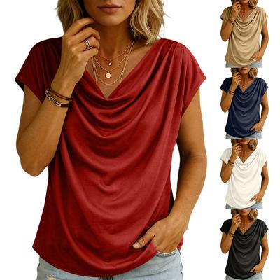 Ladies' Casual And Fashionable V-neck T-shirt Short Sleeved Top