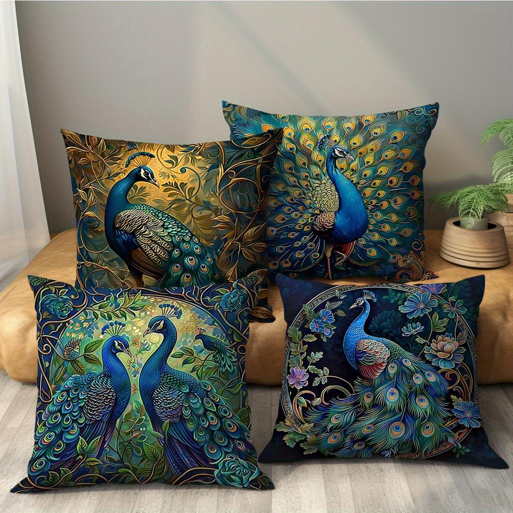 Vintage Peacock Oil Painting Pillowcases Flat Print, Machine Washable, Suitable For Decorating Living Rooms And Bedrooms