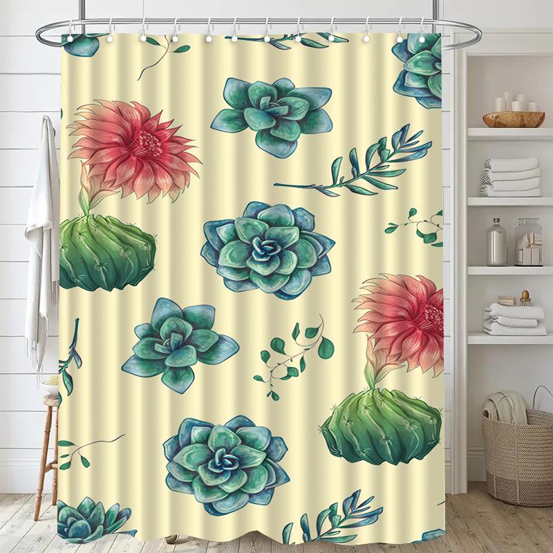 Country Rose Washable Dirt-Resistant Shower Curtain Shower Head Waterproof Polyester Bath Curtain For Home Decor Accessories