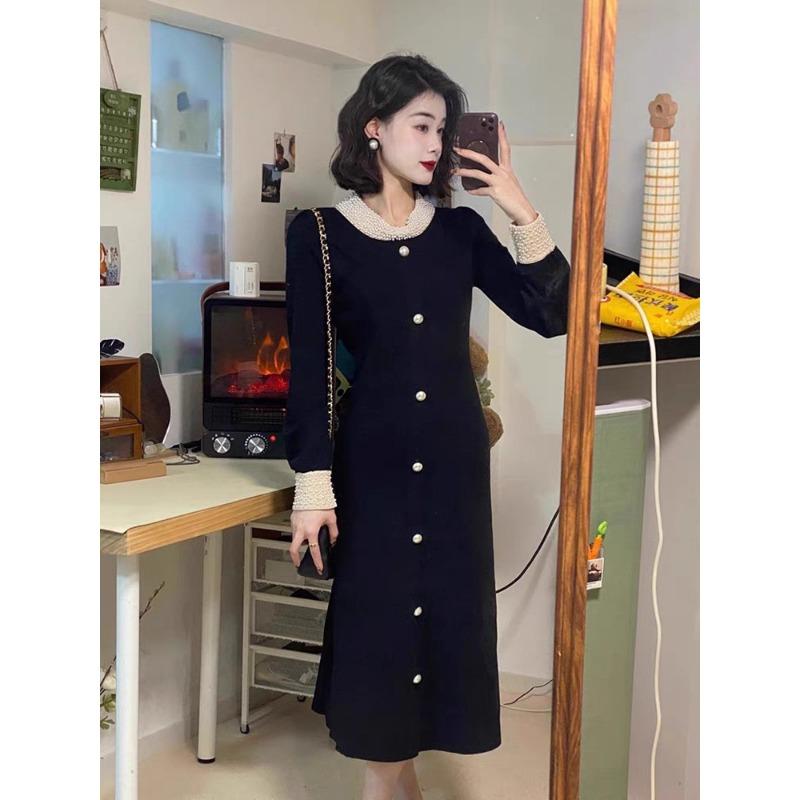 Small Black Dress, High-end Exquisite Long Sweater with Black Knitted Dress Inside, Women's Autumn and Winter
