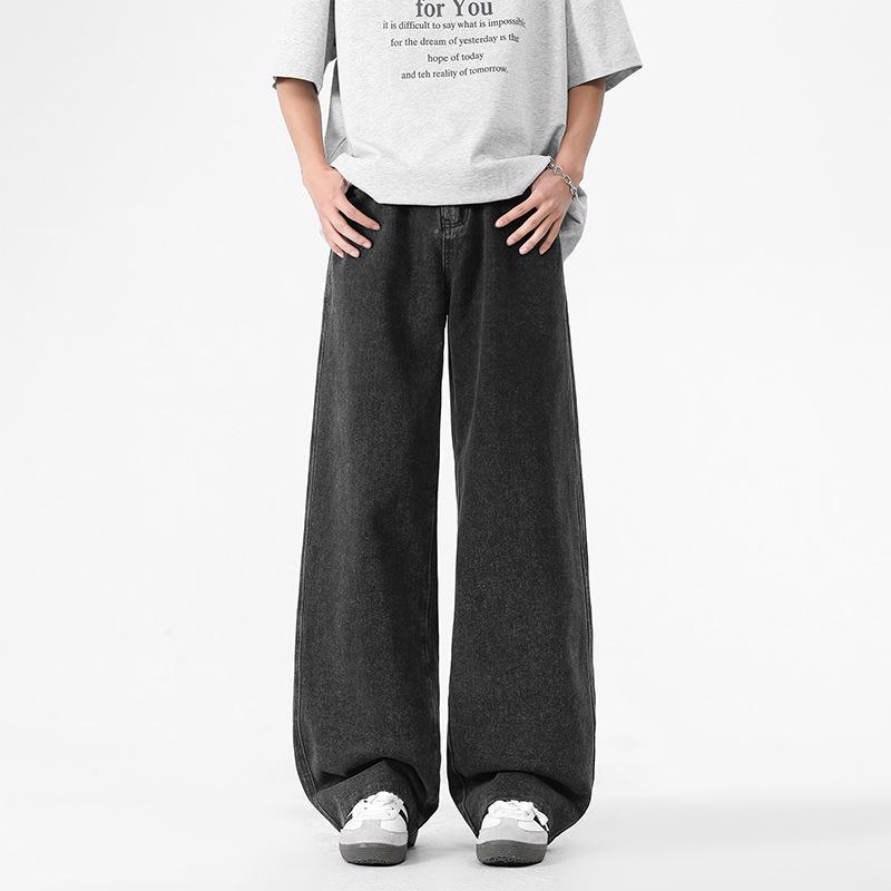 Retro Kot Pantolon İlkbahar Yeni Stil Erkek Bol Düz Geniş Paça Pantolon Çok Yönlü Günlük Pantolon
