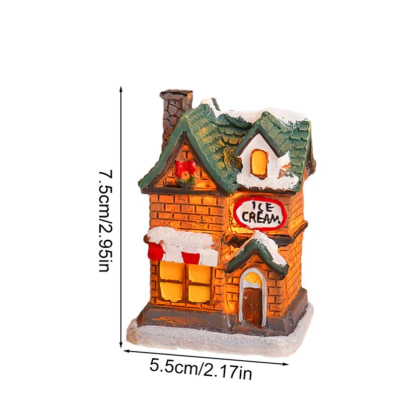 

1 шт. Светящееся украшение в виде домика, Фестивальное теплое освещение, Декор для дома, Светодиодный снежный покров, Поделка, Настольная фигурка, Статуэтка, Рождество, Романтика