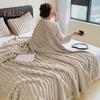 Summer AC Flannel Blanket Thickened Double-sided Plush Striped Texture Solid Color Office Nap Home Bed Sofa Travel Cozy Warm Winter Blanket