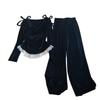 Women's French Lace Floral Long Pajama Set - Sea Island Velvet, Long Sleeve & Pants for Seasons