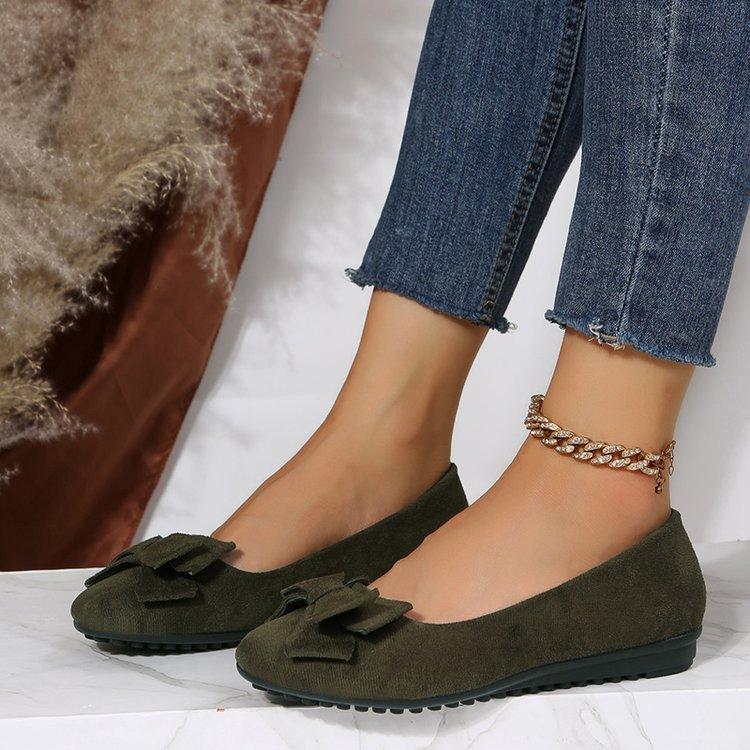 2026 New Womens Flat Casual Shoes Soft Suede Bow Round Toe Loafers Slip On Comfortable Walking Shoes Big Size Available