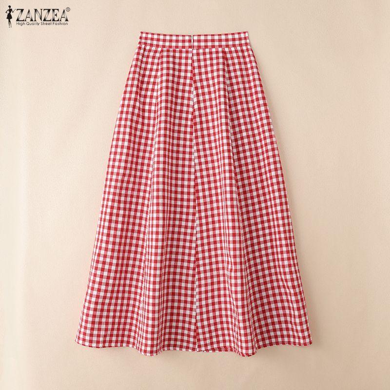ZANZEA Women Summer Plaid Print Loose Casual Long Skirts