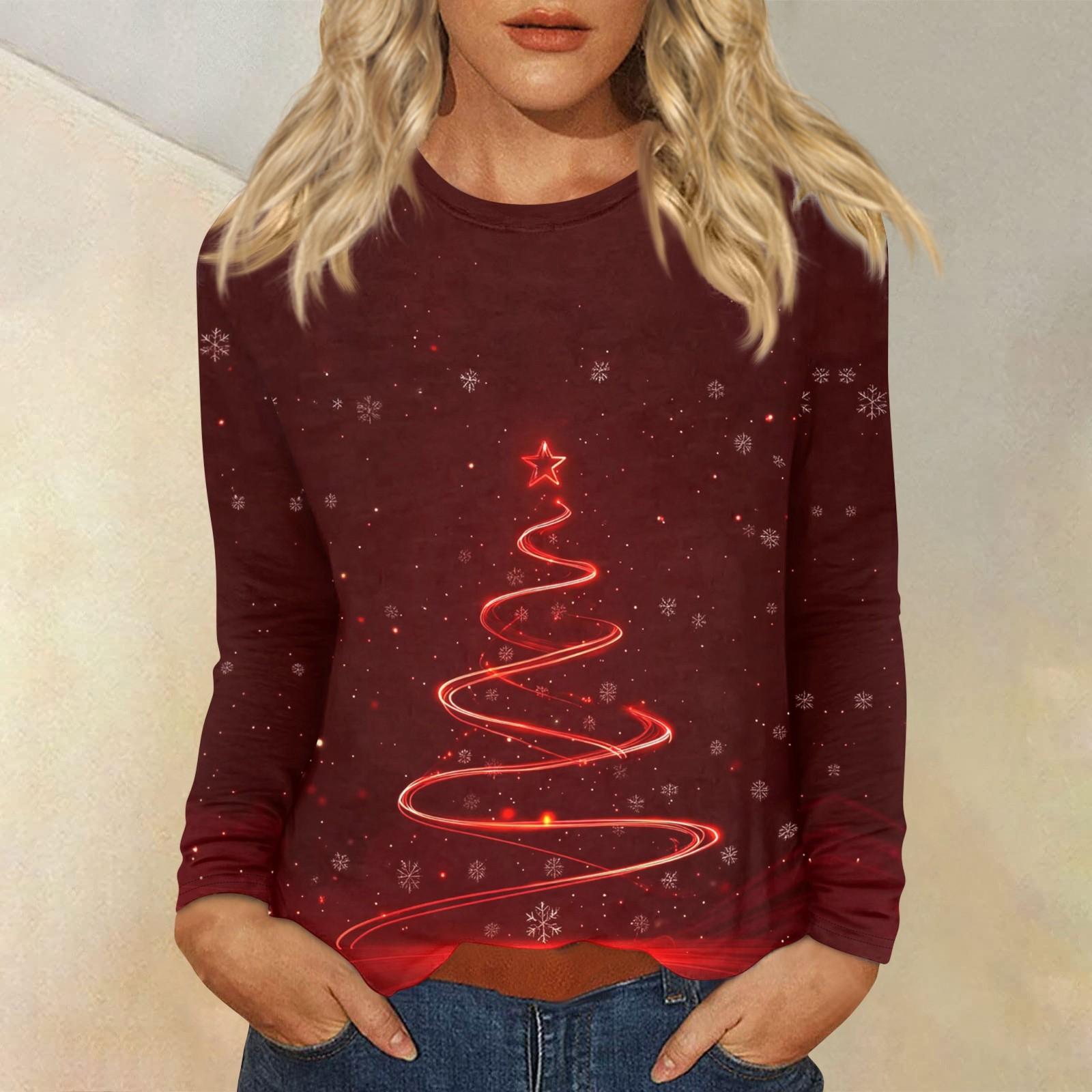 

Жіночий повсякденний різдвяний топ з довгим рукавом і круглим вирізом XXXL Кіновар