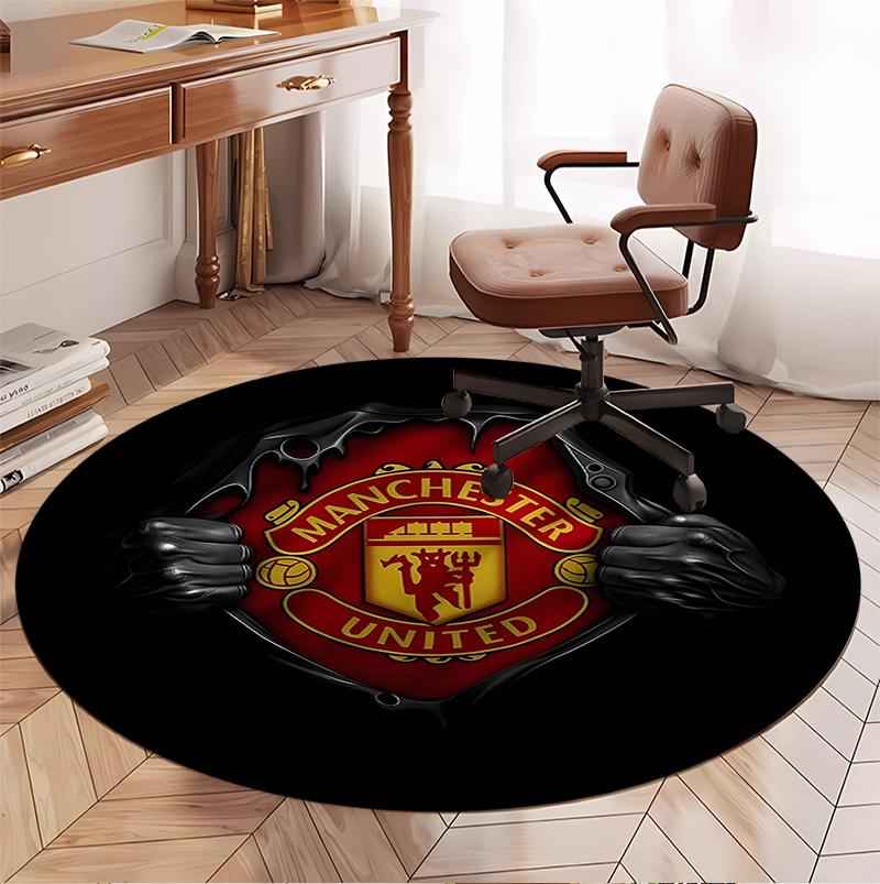 Manchester United F.C Pattern Round Rug, Indoor/Outdoor Mat, for Picnic, Gameroom, Bedroom, Office, Living Room, Home Decor Carpet, Birthday Gift
