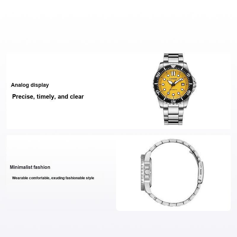 Citizen Eco-Drive Series ME Color Third Generation Stainless Steel Watch Date Display Mechanical Movement Stainless Steel Bracelet NJ0170-83Z Yellow Watch Dial
