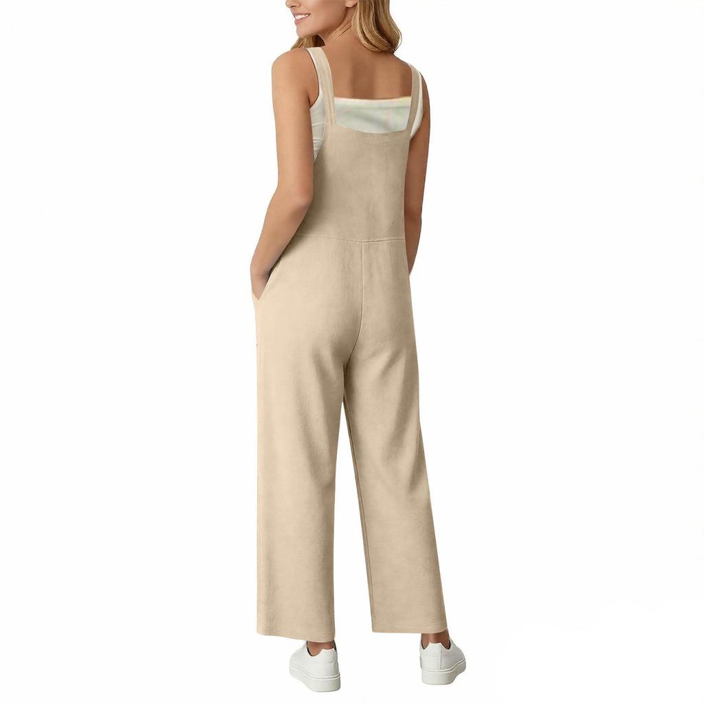 Womens Casual Wide Leg Jumpsuits Summer Spaghetti Strap Sleeveless Loose Long Pant Rompers With Pockets