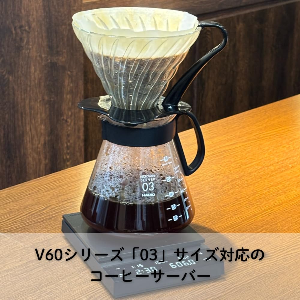HARIO V60 Kávový server 800ml, 2-6 šálků, Černý, Žáruvzdorné sklo, Vyrobeno v Japonsku XVD-80B