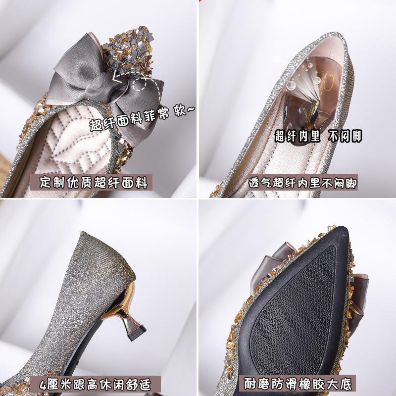 Fashion 2025 New Women's Luxury High Heels Water Diamond Bow Shallow Mouth Fairy Style Single Shoes Fashion 5cm Heel High Casual Shoes