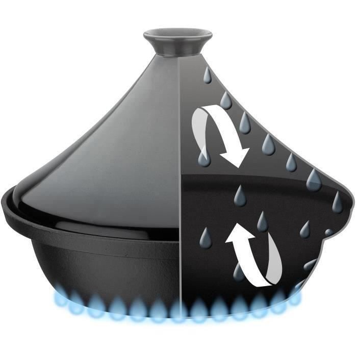 Solid Cast Iron Tagine - GSW - 30 X 22 Cm - Ceramic Lid - Induction - Grey