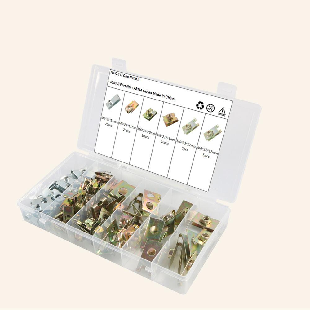 70pcs Mixed Metal U-Type Clip Car Fender Bumper Door Panel Fastener Clips U-Nuts