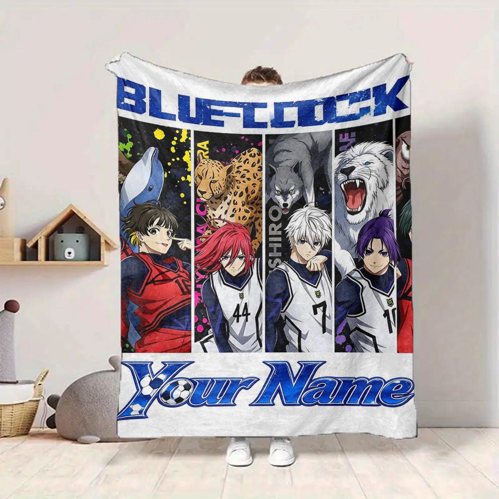 Custom 1Pc Custom Blue Lock Anime Print Fleece Flannel Blanket Soft Warm Cozy Office Throw For Bedroom Couch Travel Birthday Xmas Gift