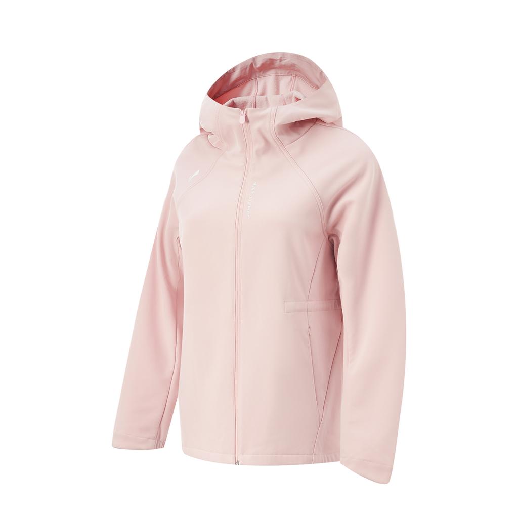 Li-Ning Dopamine Water-Resistant Infrared Warm Hooded Letter Insert Outdoor Cycling Cardigan Windbreaker Women outerwear Light-Pink AFDU944-3