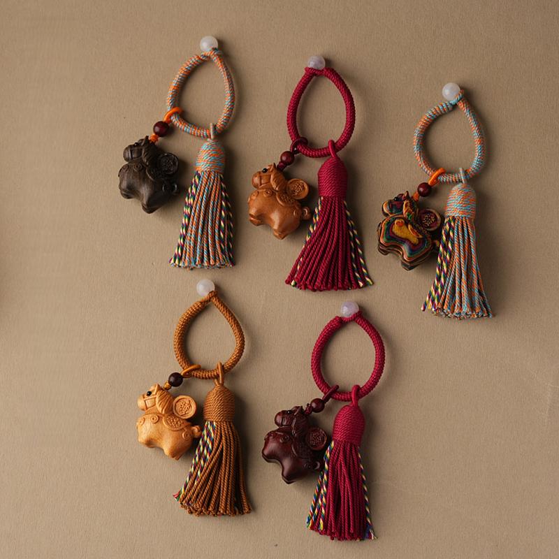 Creative Wooden Mascot Pony Tassel Keychain Zodiac Horse Pendant Backpack Hanging Decoration New Year Souvenir Gift