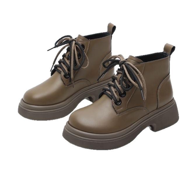 Martin boots autumn thick-soled small leather boots high-end lightweight lace-up retro heightening soft-soled fashion boots