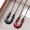 Trendy U Shape Outline Long Leather Cord Necklace Wine Red and Black Alloy Pendant Women Jewelry Accessory
