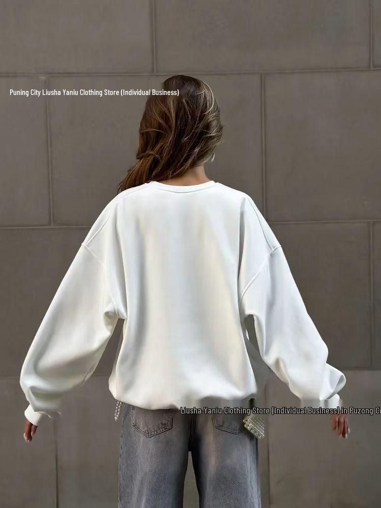 European Autumn/Winter 2025 Women's Stylish Printed Pullover: Loose, Versatile, Plus Velvet, Round Neck Sweatshirt