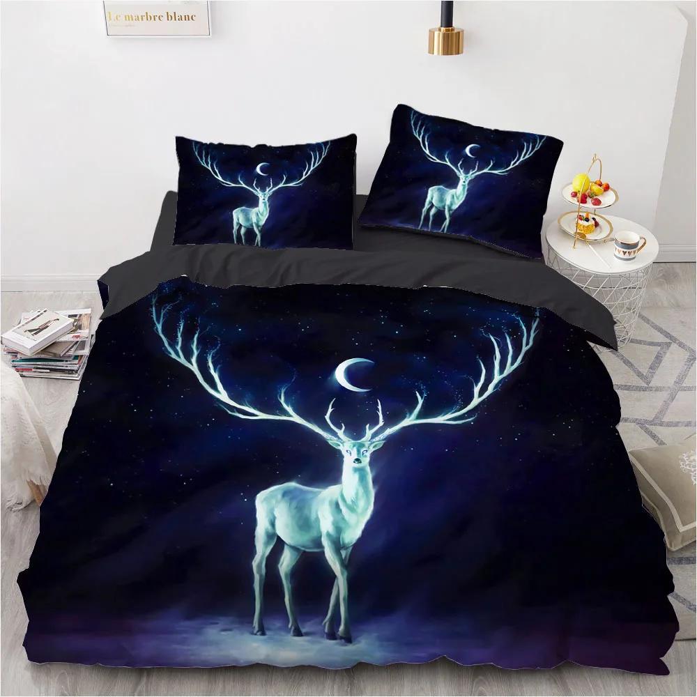Hot Luxury Style Galaxy Deer Bedding Western Animal Bedspread Set 3D Pet Cats,horses Duvet Cover Sets Dropshipping Customized