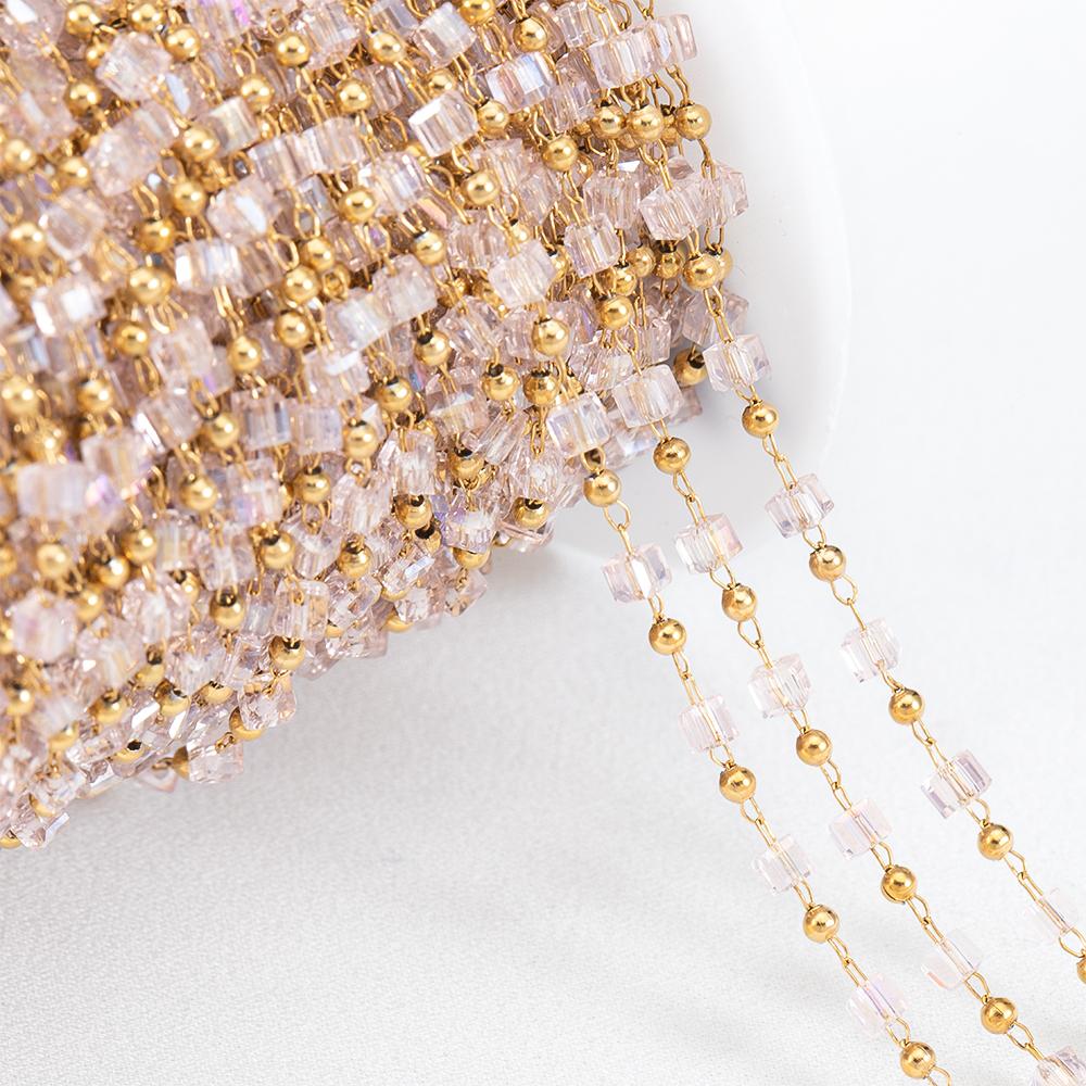 1Meter Stainless Steel Chain Boho Colorful Cube Square Crystal Beads Chain for DIY Necklaces Bracelets Holiday Jewelry Making