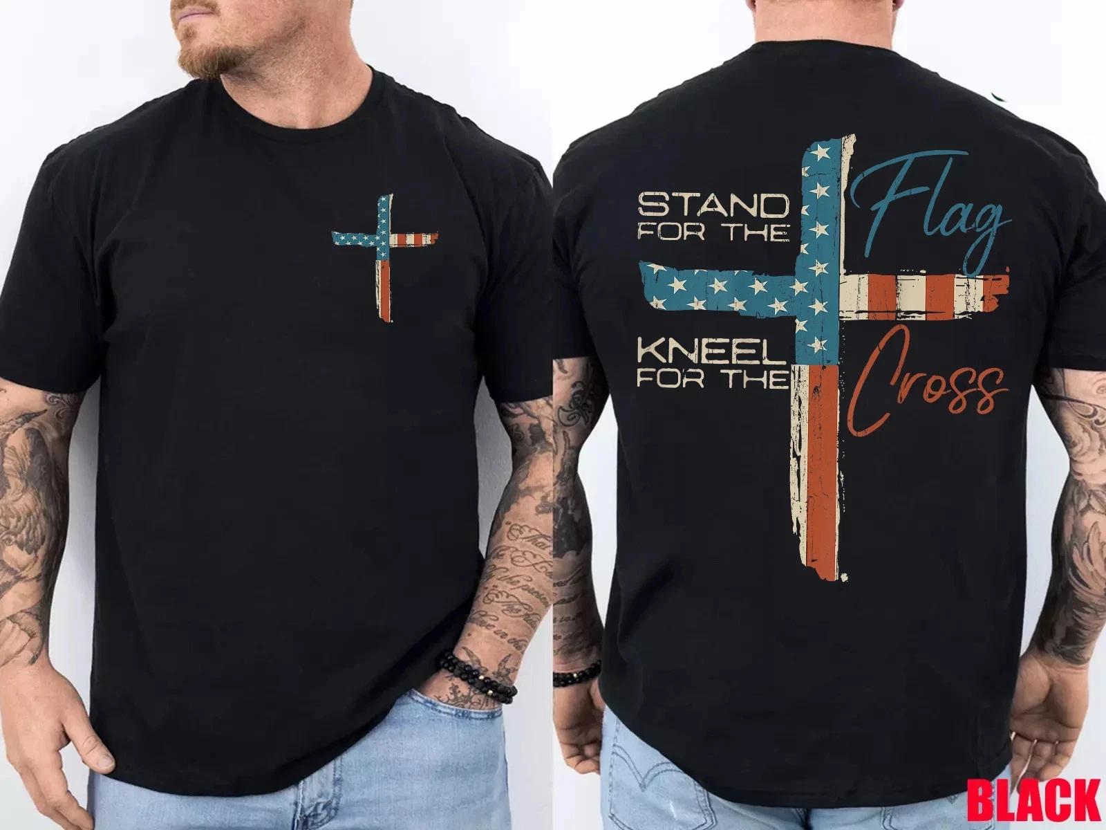 

Stand For The Flag I Kneel For The Cross - Front and Back T-Shirt 3XL