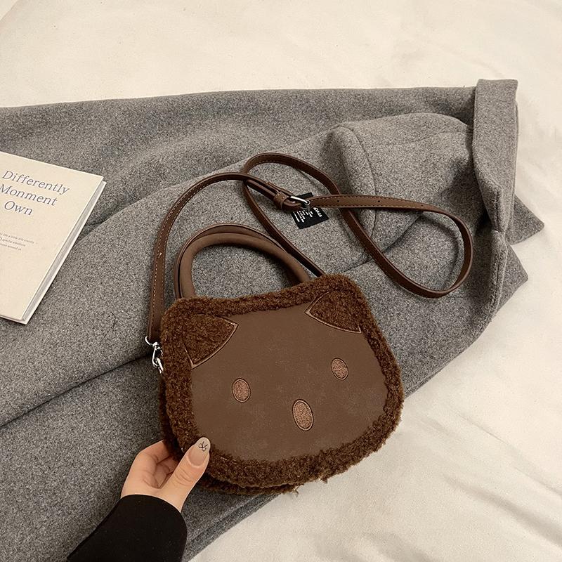 Cute Plush Cat Women's Shoulder Bags Faux Lamb Wool Ladies Purse Handlbags Winter Fashi Female Small Handle Messenger Bags