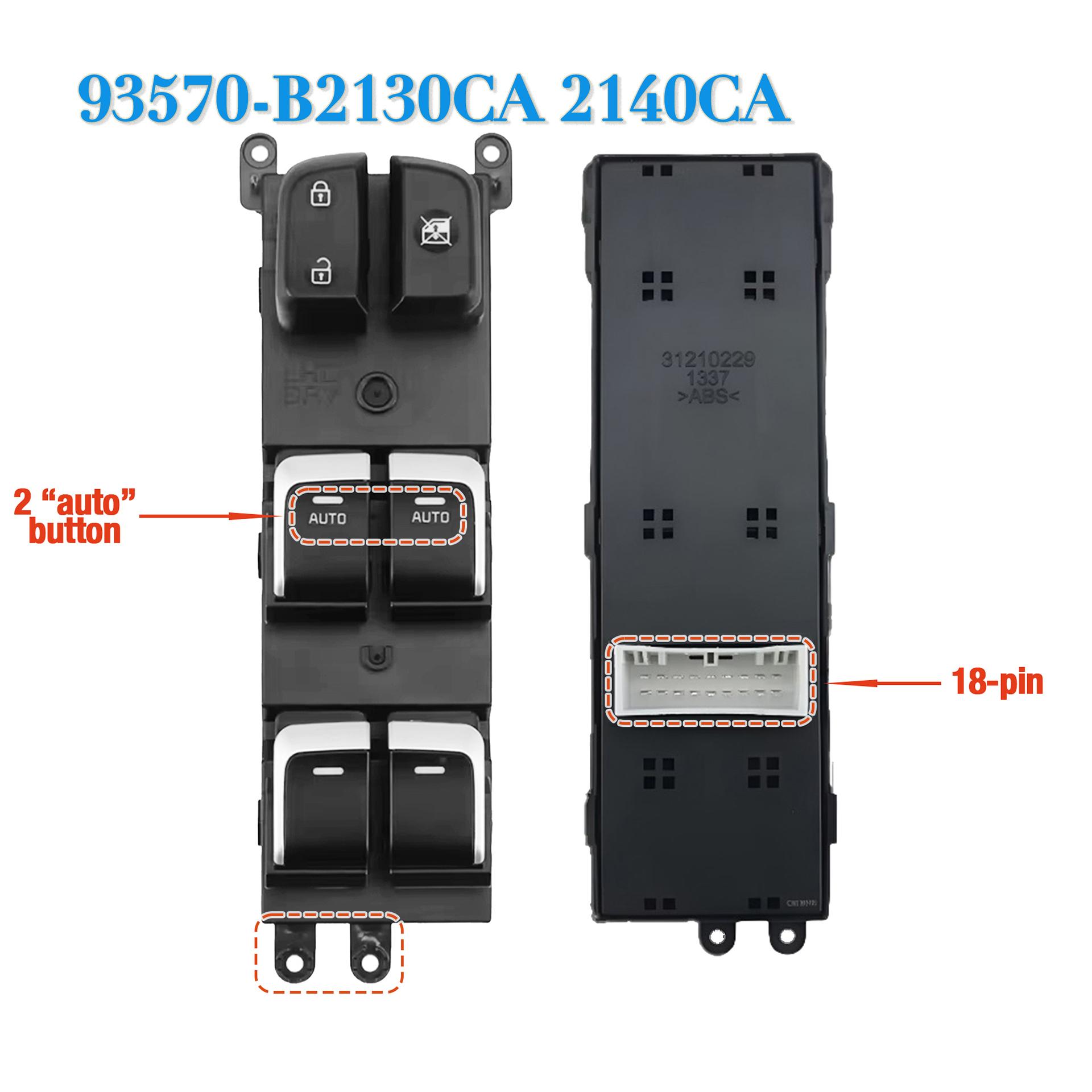 93570-B2130CA 93570-B2140CA For Kia Soul 2014-,LHD 2 Auto Power Window Switch Main Glass Lifter Control Button Switch Chroem 2Auto 93570B2130CA