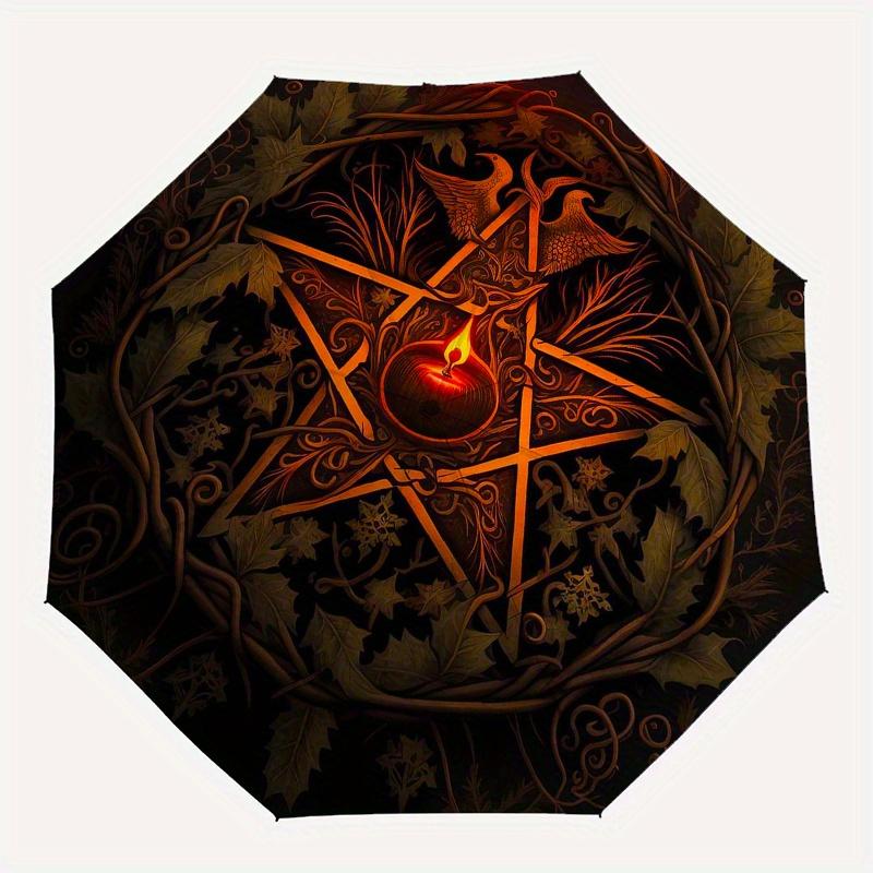 Enchanted Pentagram with Candle and Birds Wall Art PrintUmbrella, Portable 3-Fold Umbrella for Men & Women,Christmas Gift ES138