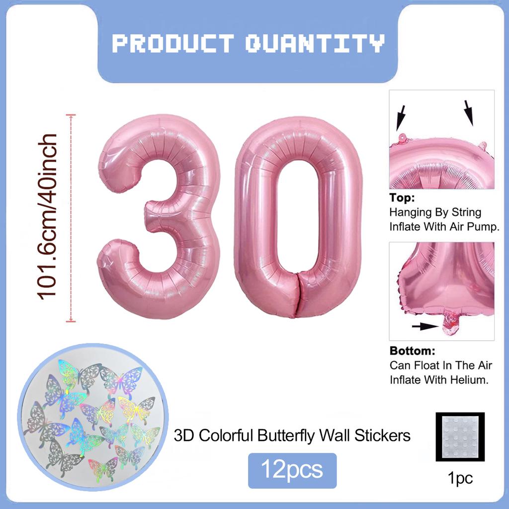 Pink Butterfly Number Balloon, 3D Stereoscopic Butterfly Number 0-9 Used for Anniversary Birthday Party Photography