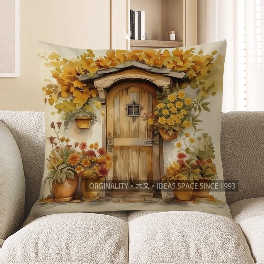 Домашний Декор Осенний Дом С Тыквами Декоративная Наволочка Чехол Для Подушки Подходит Для Дивана Спальни Автомобиля 40x40cm