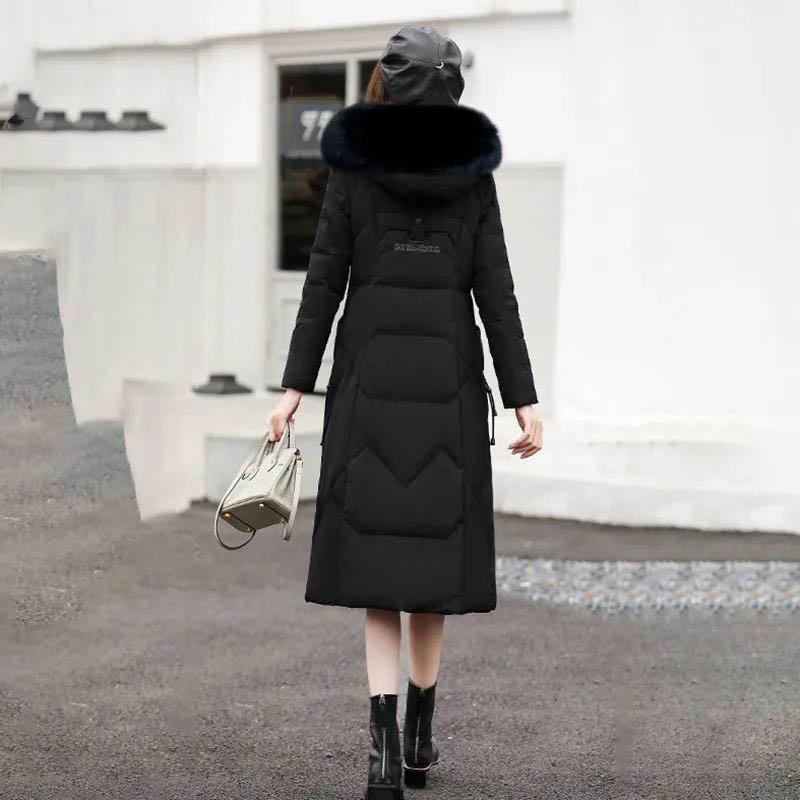Winter Style Down Padded Jacket Women Western Style Korean Style Slim Long Section Over The Knee Thick Warmth Large Padded Jacket