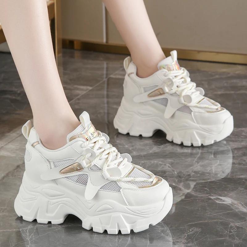 Fashion Breathable Mesh Chunky Sneakers for Women 2025 Spring Fashion White Platform Sports Shoes Woman Comfort Thick Sole Walking Shoes