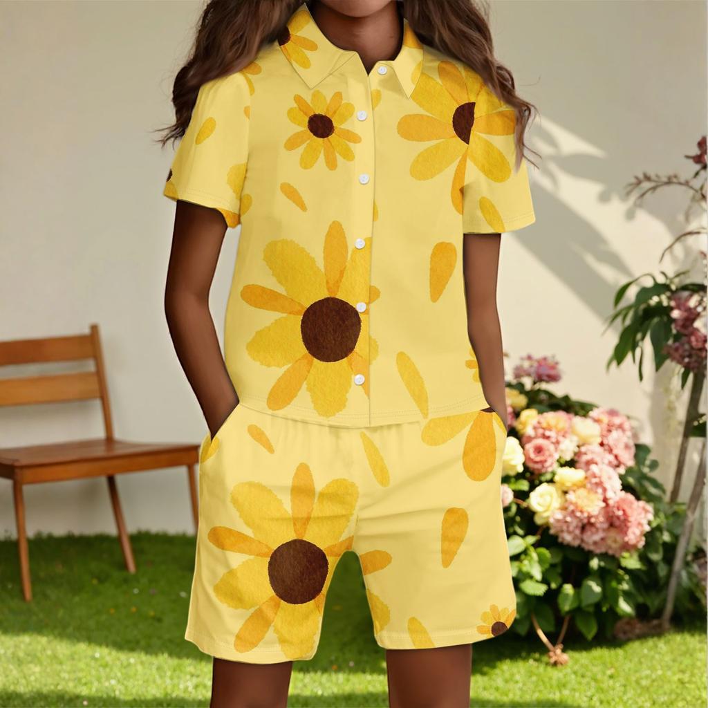 Children's Casual Fashion Shirt Button Top Shorts Set