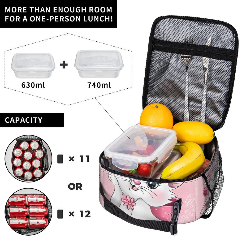 Maries Cat Insulated Lunch Bags Cooler Bag Reusable,Meal Container Cute Kitten Anime Large Tote Lunch Box Food Bag