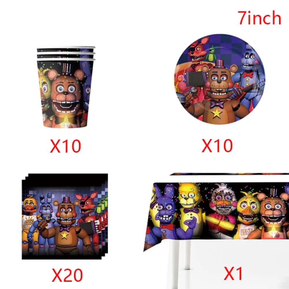 FNAF Five Nights Freddyed Geburtstagsfeier Dekorationen Luftballons Teller Banner Geschirr Set für Babyparty Gastgeschenke Kinder Geschenke