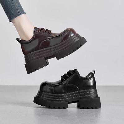 Chaussures à plateforme compensée à semelles épaisses pour augmenter la hauteur, à grosse tête, petites chaussures en cuir pour femmes, printemps nouvelles chaussures de mode de niche pour femmes