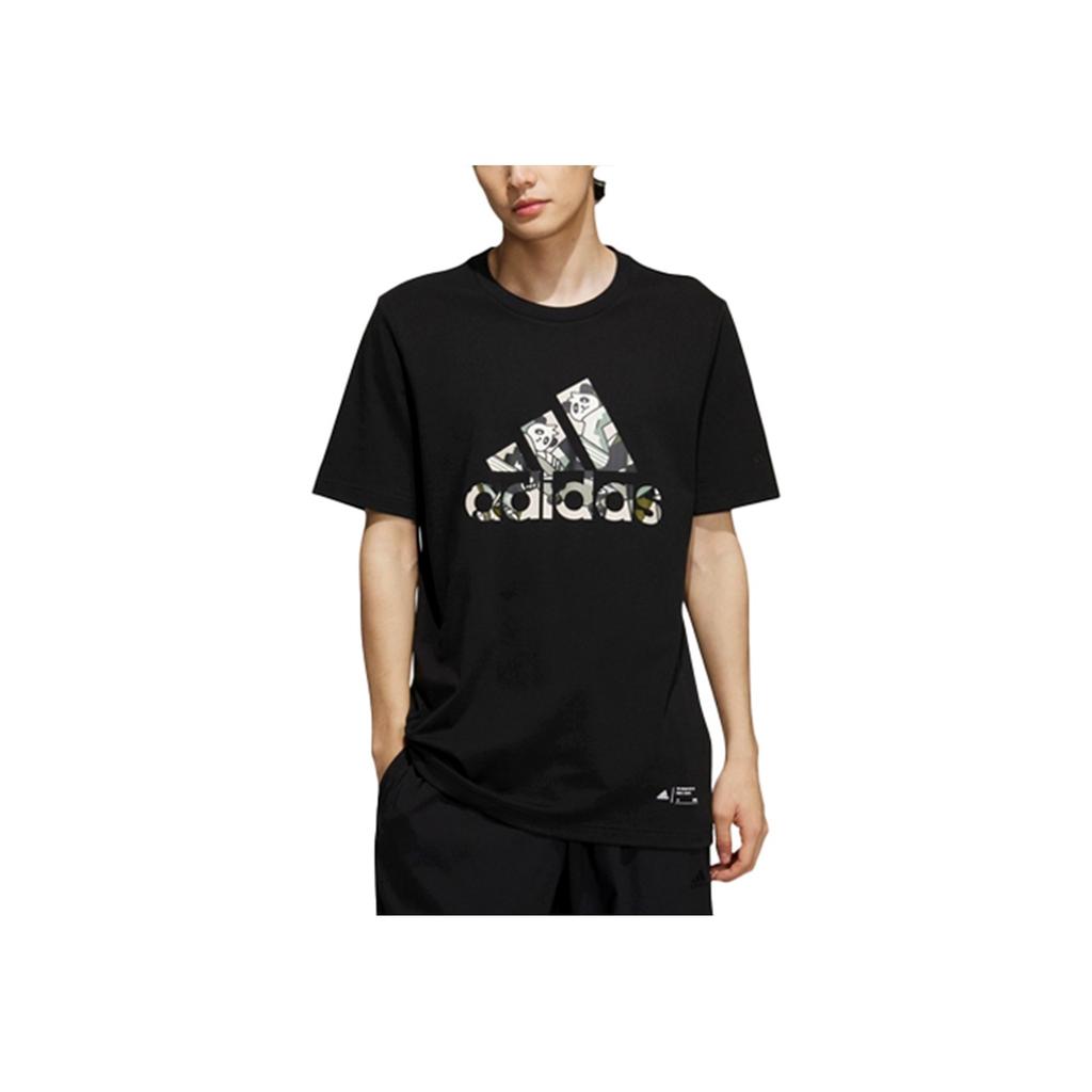 Adidas Alphabet Logo Cartoon Panda Print Round Neck Short Sleeve T-Shirt Men Tops Black IP3968