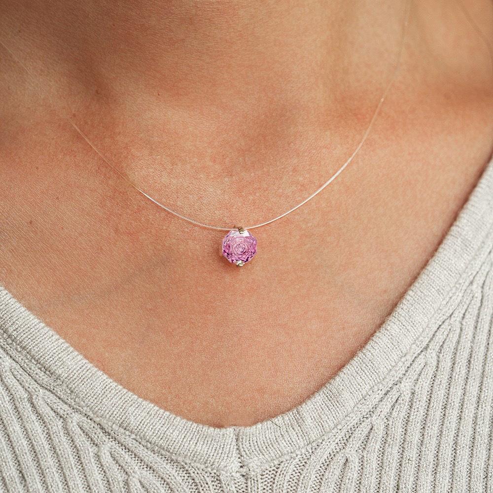 925 Silver Light Luxury Pink Flower Zircon Necklace Birthday Anniversary Engagement Party Gift