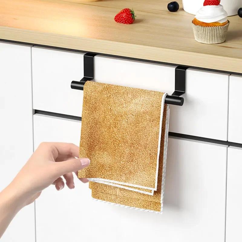 Towel Rod Steel Metal Wire Over Cabinet Towel Rack Storage Organizer Bathroom Door Hanging Towel Rack Punch-free Rag Hanger