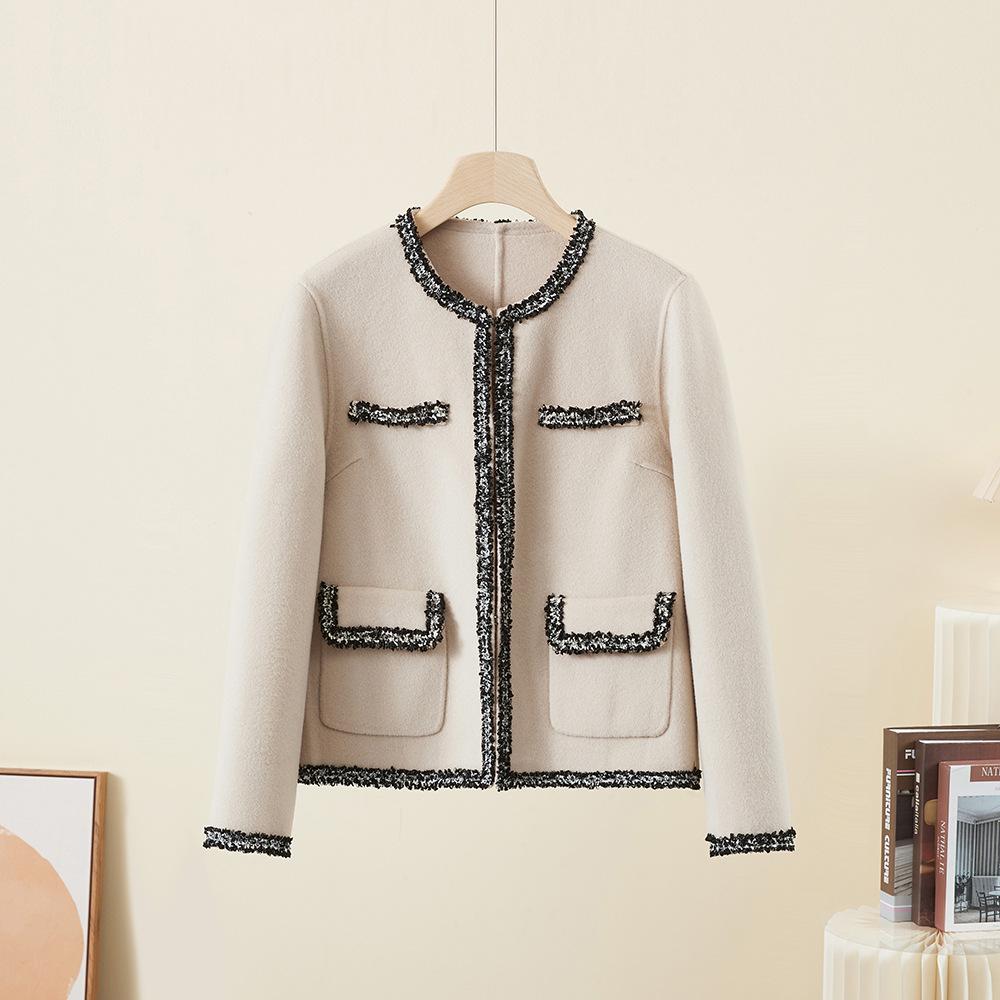 

Пуюань шерстяной кашемировый тканый пояс темпераментный элегантный двусторонний шерстяной жакет меховой воротник L