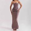 2025 European and American Spring Summer New Waist Hugging Sheath Long Dress Satin Tube Top Pleat Patchwork One Piece Dress Women Clothing