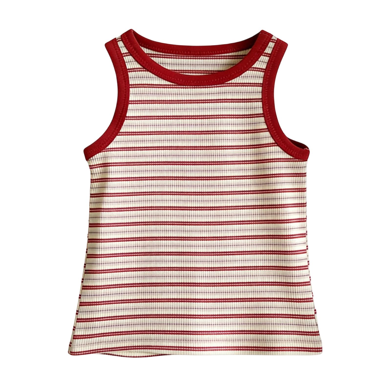 Children s Casual Striped Print Sleeveless Vest, Round Neck, Fashionable Sleeveless Tank Top 90 красный