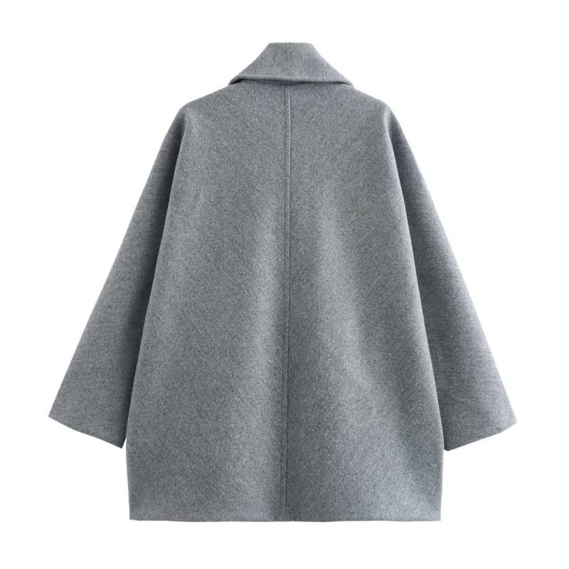 Womens Winter Wool Blend Short Turn-Down Collar Coat Loose Fit Street Style Outerwear
