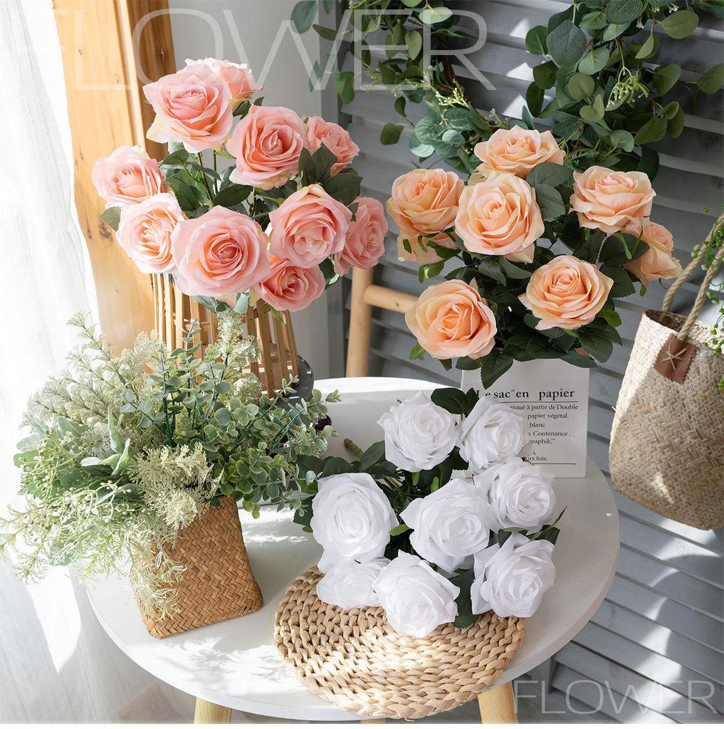 10-Head Rose Bouquet Faux Flowers for Home & Wedding Decor - Clearance Sale