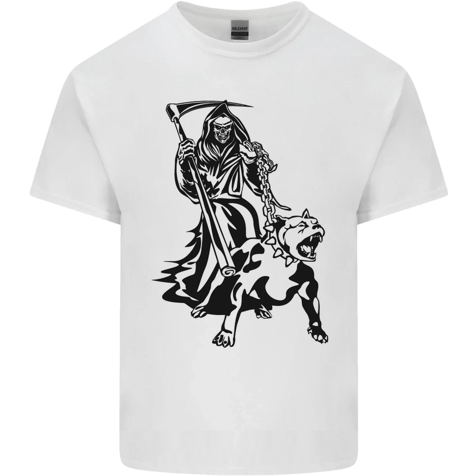 

Pitbull Grim Reaper Dog Skull Satan Demon Kids T-Shirt Childrens S