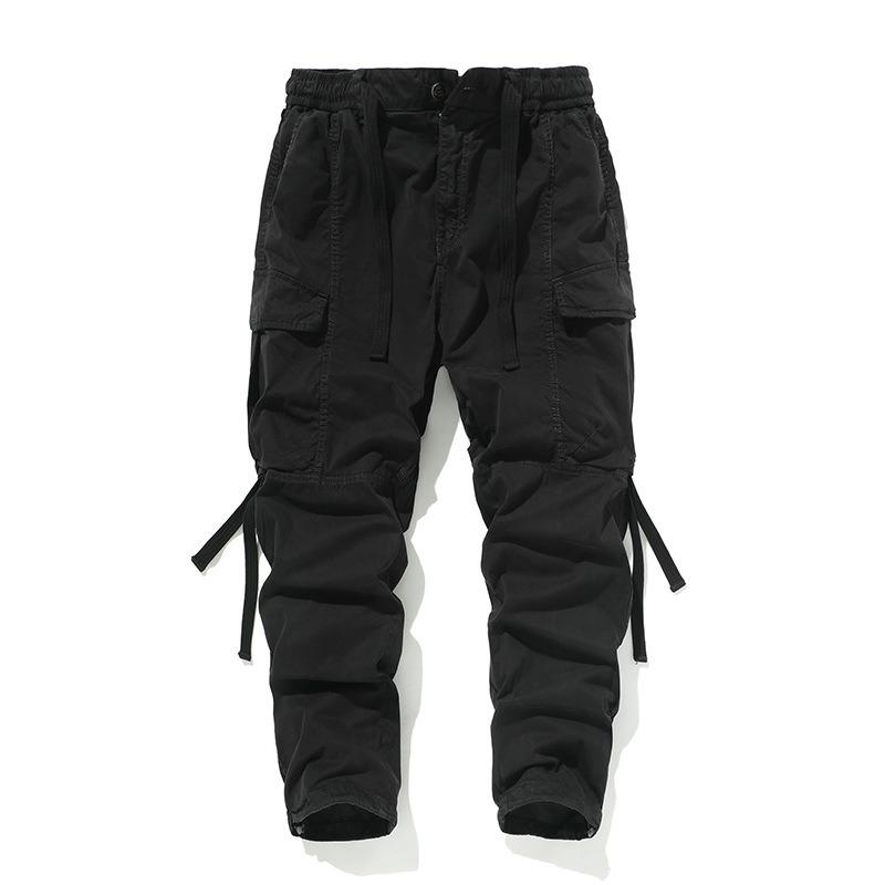 

драпированные повседневные брюки простая мода комбинезон на кулиске мужской дизайн хлопок уличные прямые брюки 38 чёрный