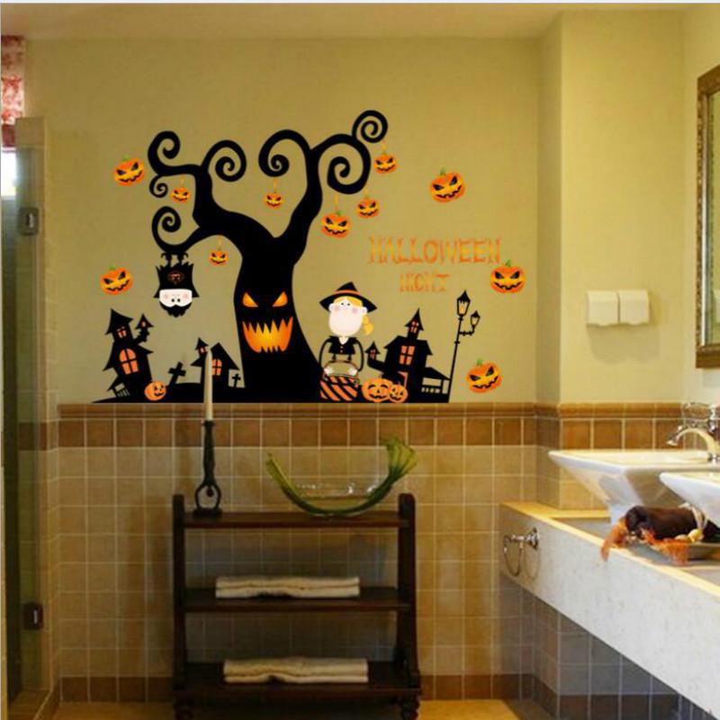 New Halloween Cartoon Pumpkin Light Bedroom Living Room Removable Holiday Wall Sticker Painting